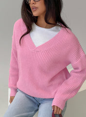 Zoea V Neck Knit Sweater Pink