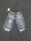 Thug Club Distressed Frayed Denim Jorts, Y2K Grey Washed Multi Pocket Baggy Shorts
