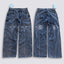 Thug Club Star Eye Radiating Line Embroidered Wide Leg Jeans, Y2K Gothic Baggy Denim Pants