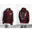 Thug Club Red Plaid Hooded Zip Jacket, Y2K Gothic Swords Print Wool Blend Oversized Coat