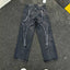 Thug Club Frayed Flare Graphic Black Washed Jeans, Y2K Gothic Wide Leg Denim Pants