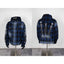 Thug Club Blue Plaid Hooded Zip Jacket, Y2K Gothic Swords Print Wool Blend Oversized Coat