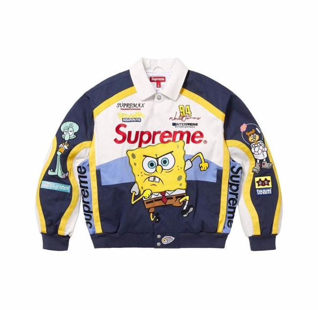 Supreme x SpongeBob SquarePants Graphic Navy & Yellow Bomber Jacket Hover Image