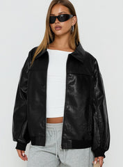 Goldsmith Faux Leather Bomber Jacket Black Petite