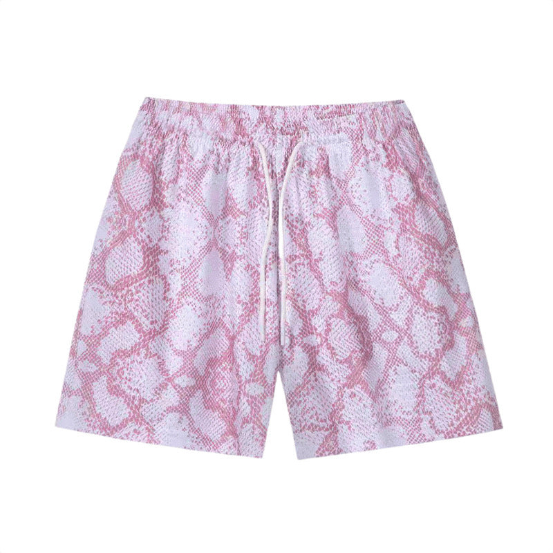 Pink and White Snakeskin Print Athletic Shorts