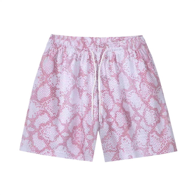 Pink and White Snakeskin Print Athletic Shorts Hover Image