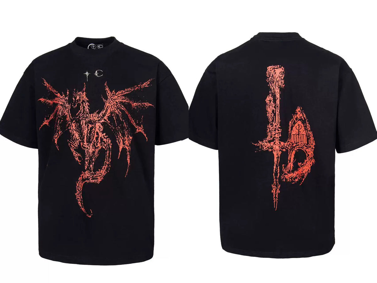 Thug Club Red Dragon & Sword Double Sided Oversized T-Shirt, Unisex