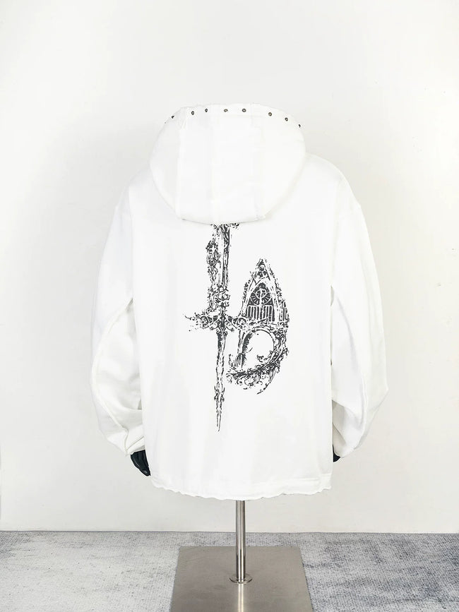 Thug Club White Dragon Graphic Raw Edge Oversized Hoodie, Unisex Main Image