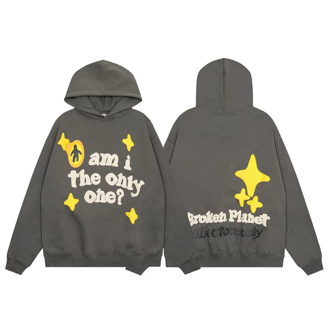Broken Planet Am I The Only One Dark Grey Oversized Graphic Hoodie Hover Image