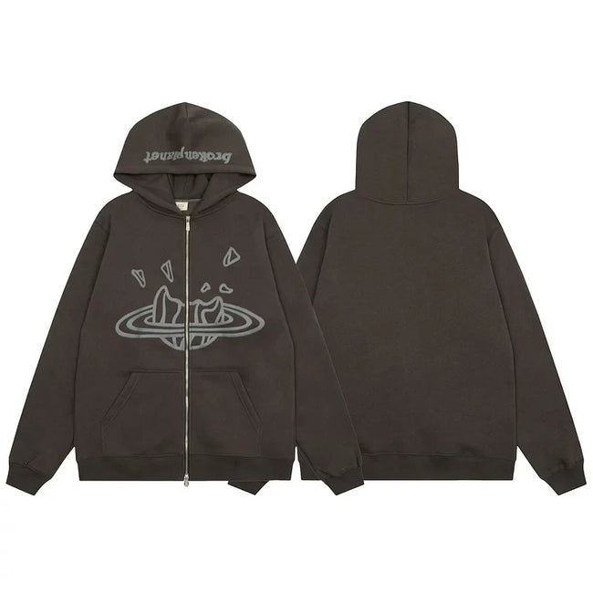Broken Planet Cracked Planet Zip Up Hoodie - Dark Brown Main Image
