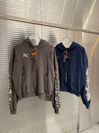 Thug Club Distressed Zip Hoodie with Flame Sleeve Embroidery, Unisex