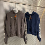 Thug Club Distressed Zip Hoodie with Flame Sleeve Embroidery, Unisex