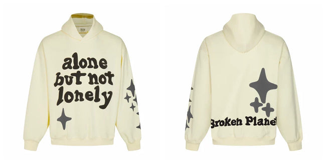 Broken Planet Alone But Not Lonely Cream Oversized Graphic Hoodie Hover Image