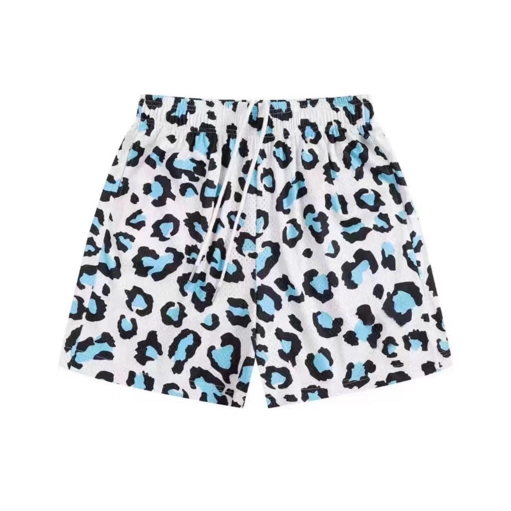 Blue and Black Leopard Print Athletic Shorts