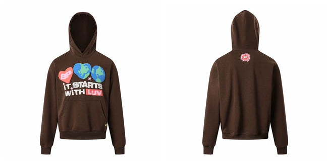 Broken Planet It Starts With Luv Brown Oversized Graphic Hoodie Hover Image