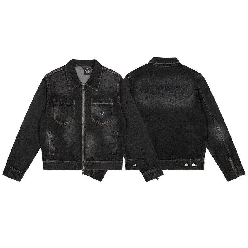 Broken Planet Flame BP Logo Washed Zip Denim Jacket