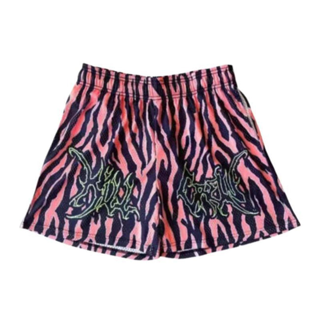 Killcrew Black and Pink Zebra Print Athletic Shorts Hover Image