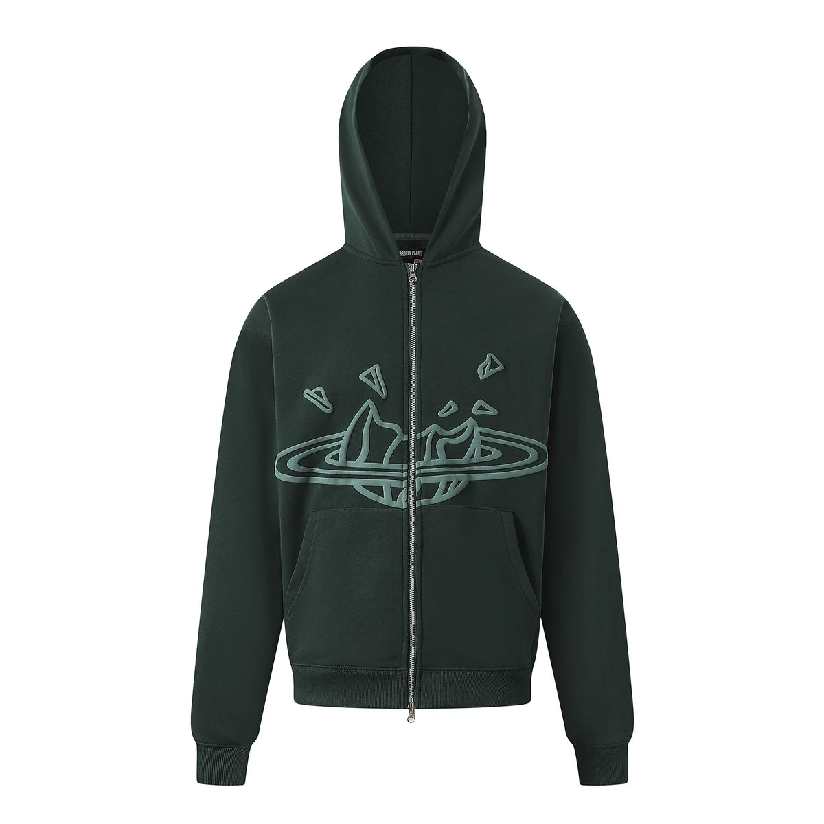 Broken Planet Outline Cracked Planet Forest Green Zip Hoodie