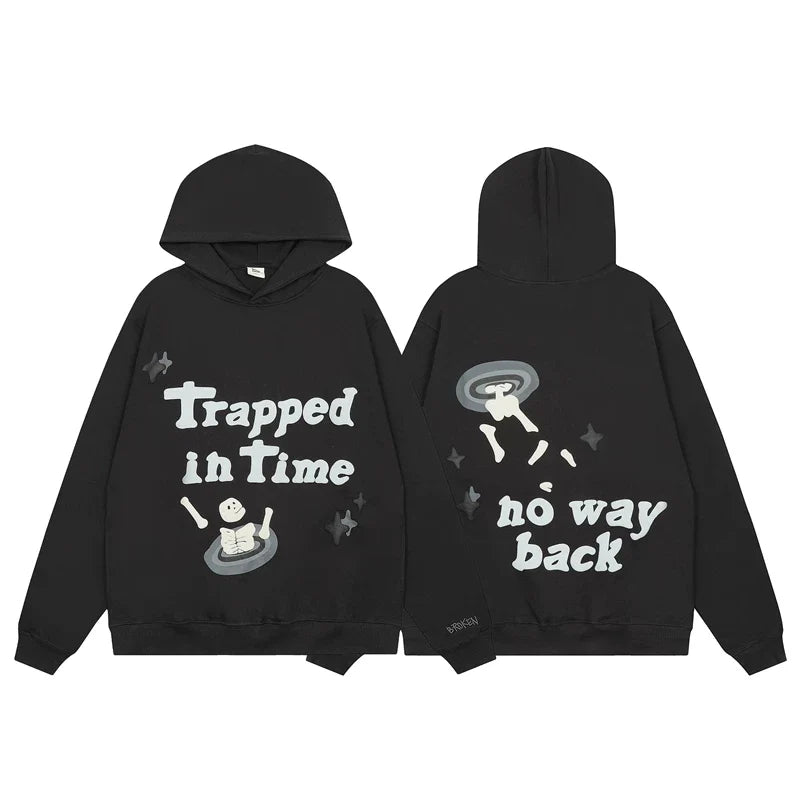 Broken Planet Trapped in Time Black Skull UFO Hoodie
