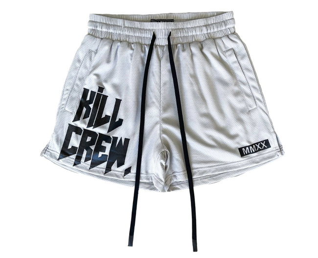 Killcrew Logo Graphic White and Black Mesh Shorts Hover Image