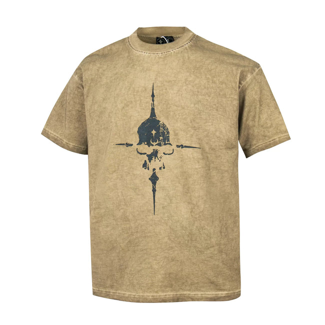 Thug Club Vintage Washed Khaki Skull Cross Graphic Oversized T-Shirt, Unisex Hover Image