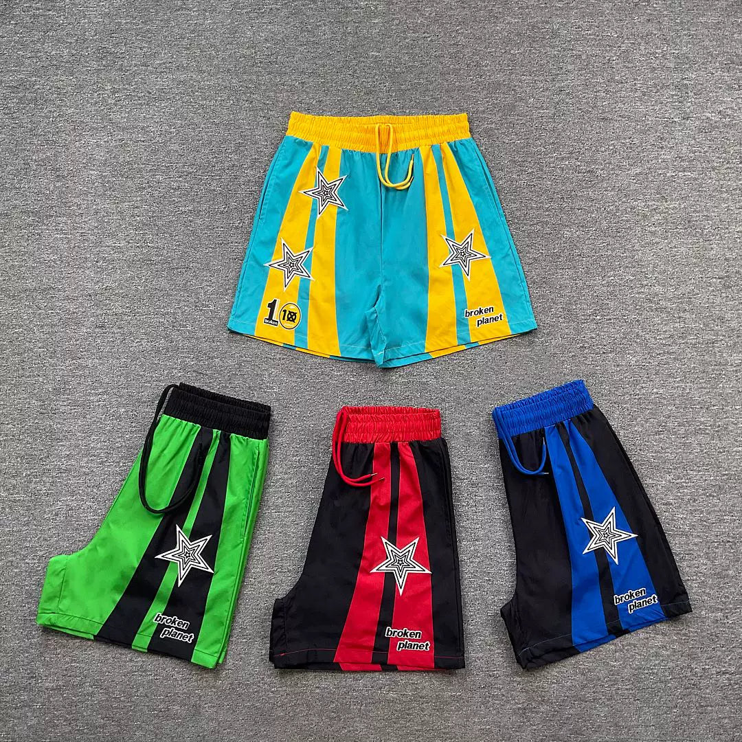 Broken Planet Star Graphic Vertical Stripe Basketball Shorts (4 Colors)