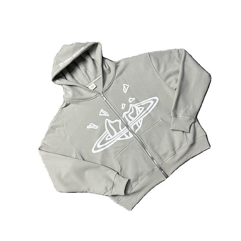 Broken Planet Cracked Planet Zip Hoodie - Smoke Grey