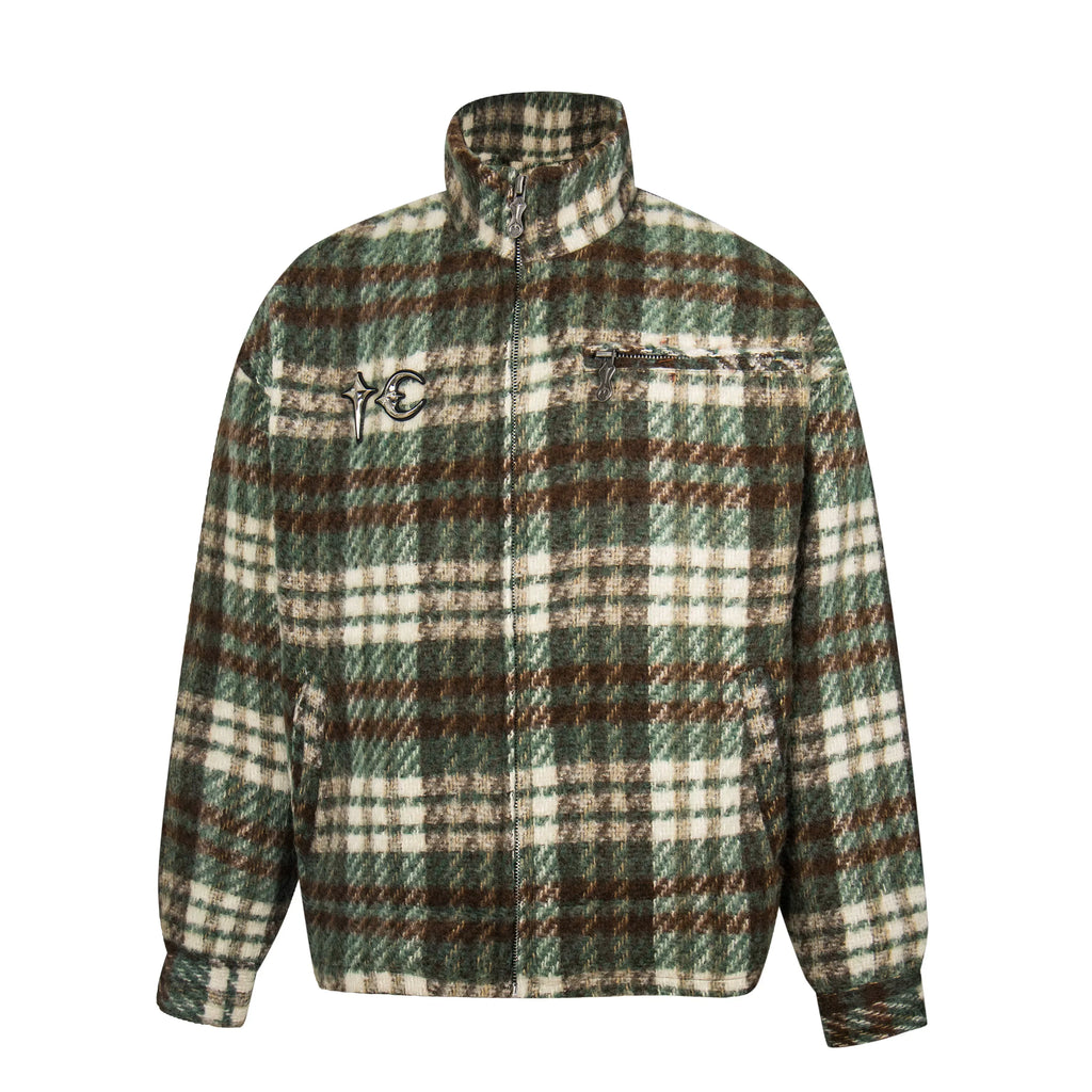 Thug Club Green Plaid Wool Blend Zip Jacket, Unisex