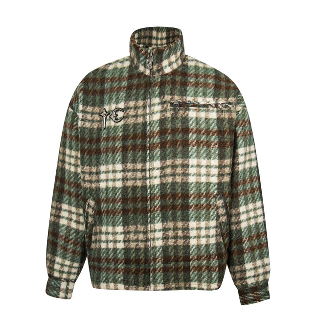 Thug Club Green Plaid Wool Blend Zip Jacket, Unisex Hover Image
