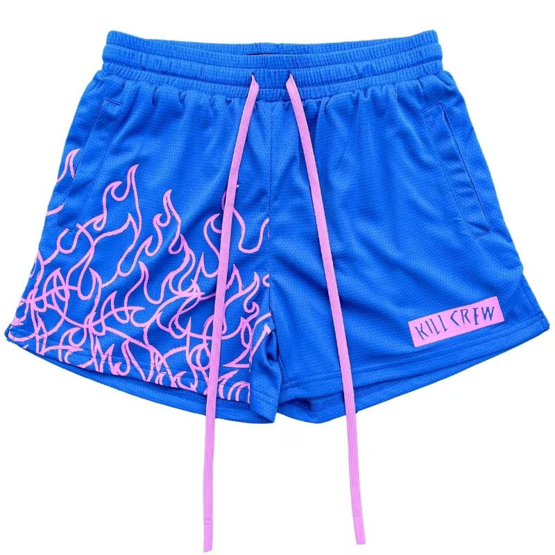 Killcrew Flame Graphic Blue and Pink Mesh Shorts