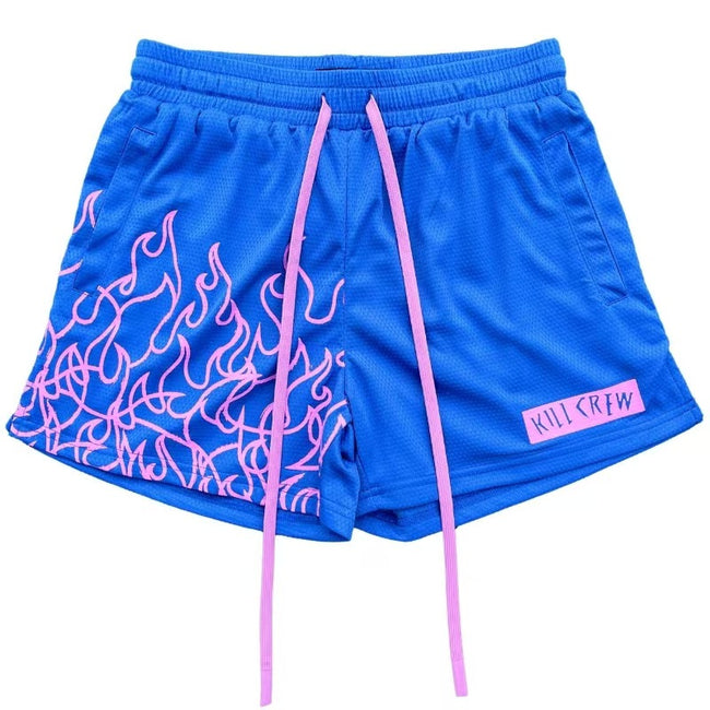 Killcrew Flame Graphic Blue and Pink Mesh Shorts Hover Image