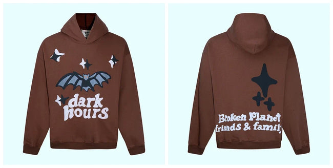 Broken Planet Dark Hours Brown Oversized Graphic Hoodie Hover Image