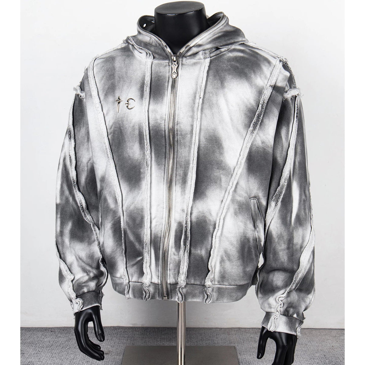 Thug Club Tie Dye Raw Seam Zip Cropped Hoodie, Unisex