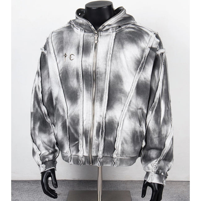 Thug Club Tie Dye Raw Seam Zip Cropped Hoodie, Unisex Main Image
