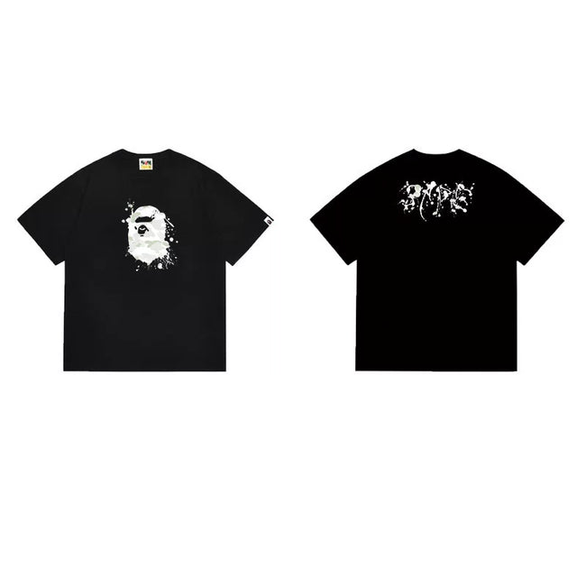 BAPE Style Paint Splatter Ape Head Short-Sleeve Tee - Black Hover Image