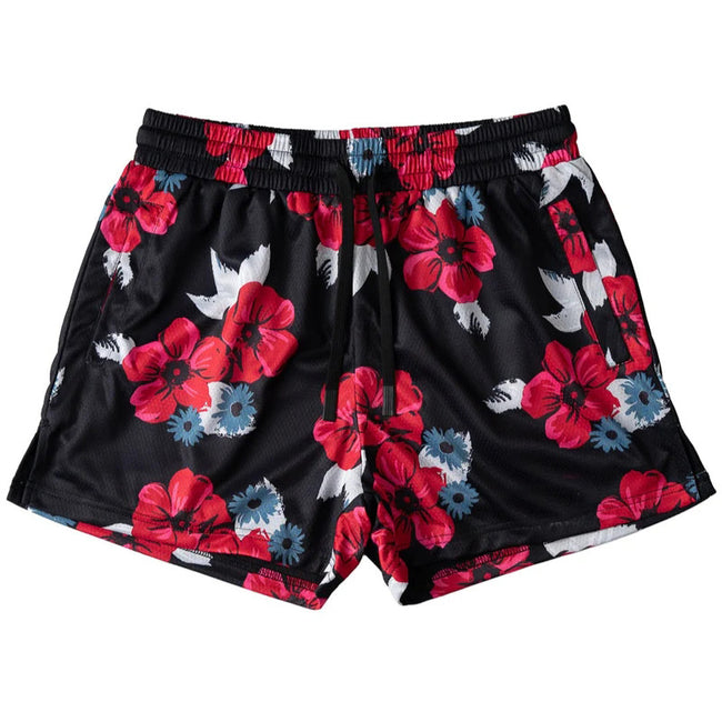 Killcrew Black and Red Floral Mesh Shorts Hover Image