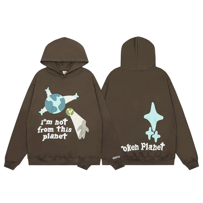 Broken Planet Brown I'm Not From This Planet Graphic Hoodie Hover Image