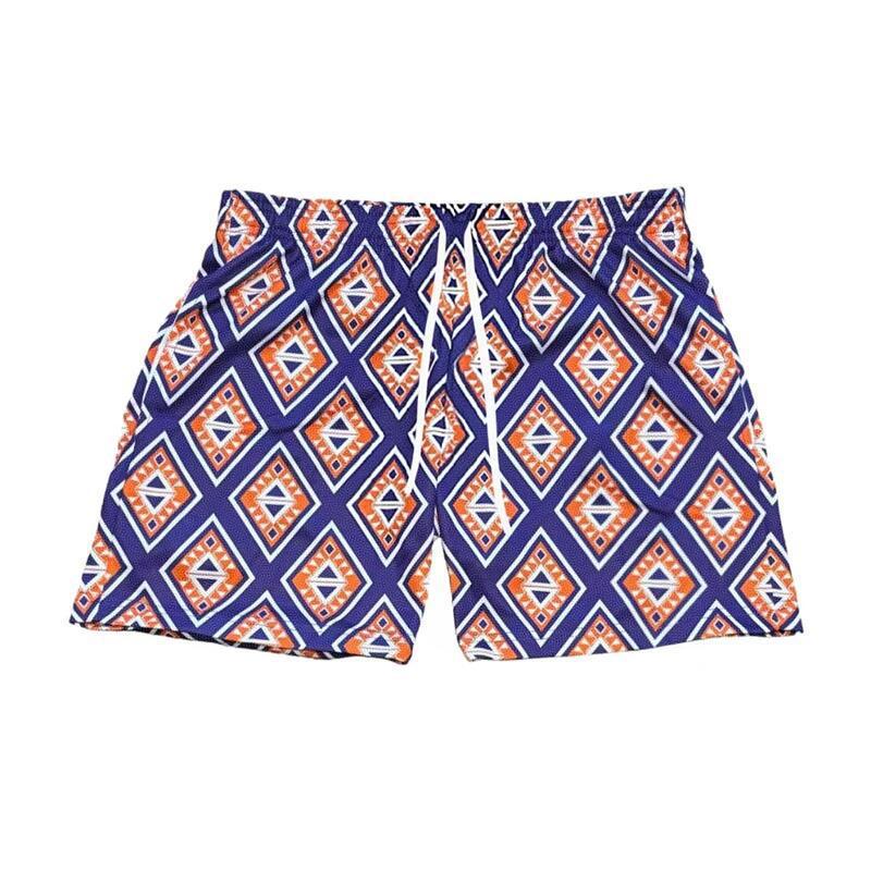 Purple, Orange, and White Diamond Geometric Athletic Shorts