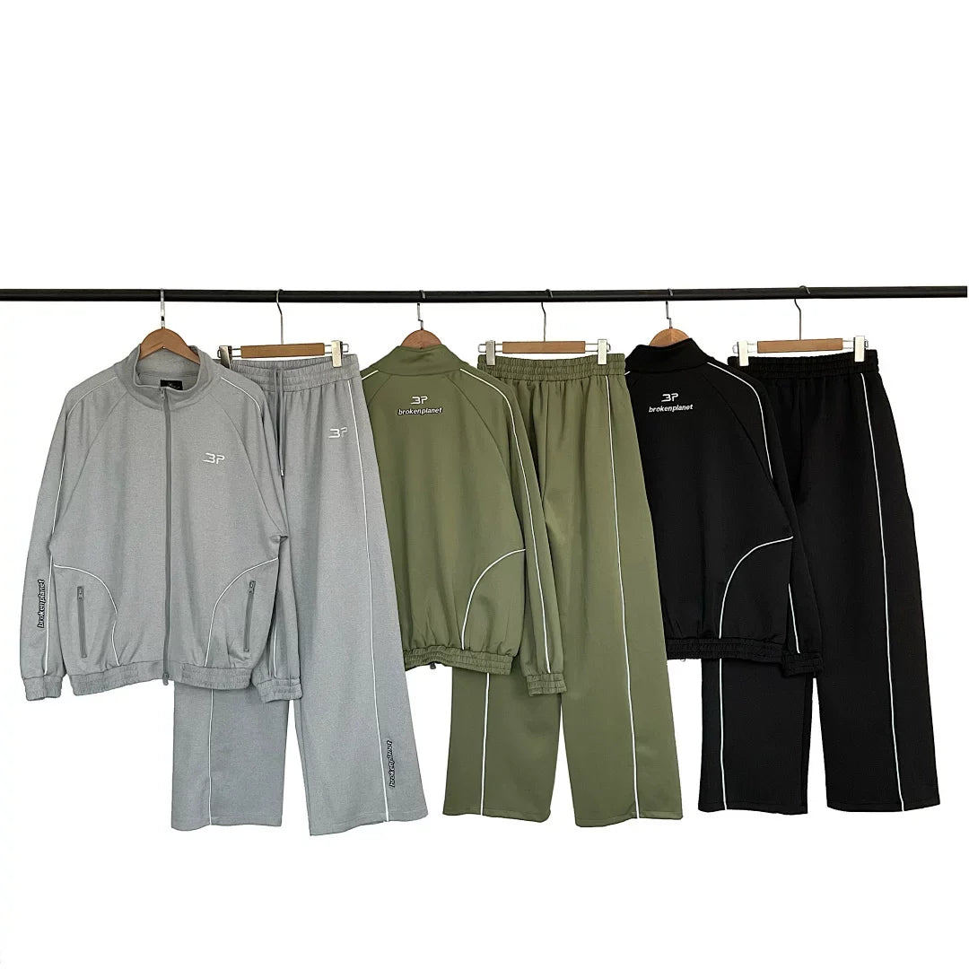 Broken Planet Piping Trim Track Jacket & Wide Leg Pants Set - 3 Colors Available
