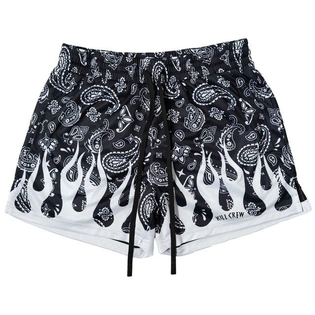 Killcrew Black and White Paisley Flame Athletic Shorts