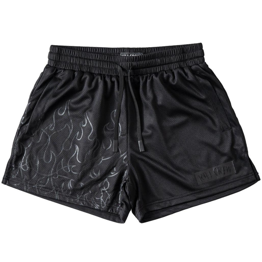 Killcrew Flame Graphic Black and Silver Mesh Shorts