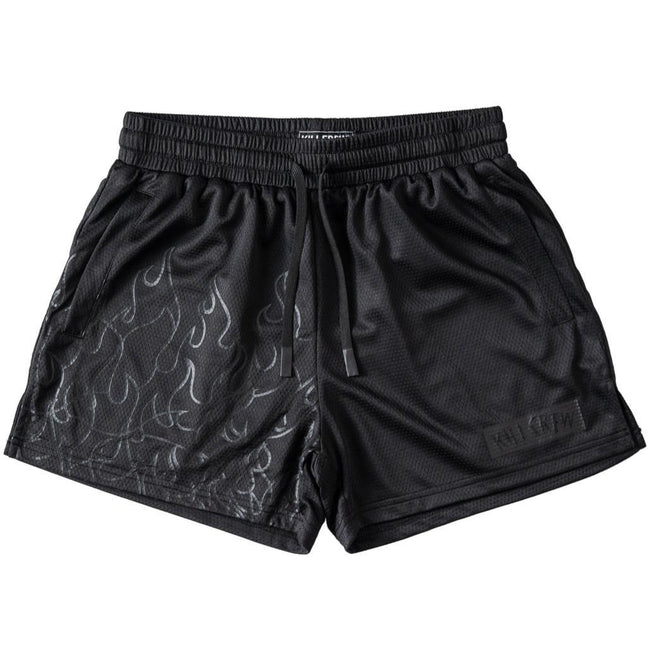 Killcrew Flame Graphic Black and Silver Mesh Shorts Hover Image