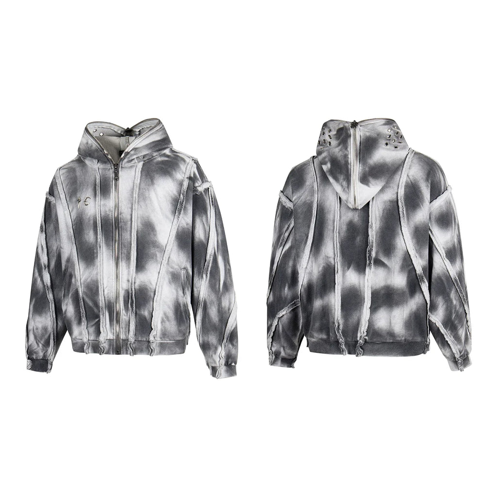 Thug Club Tie Dye Raw Seam Zip Cropped Hoodie, Unisex
