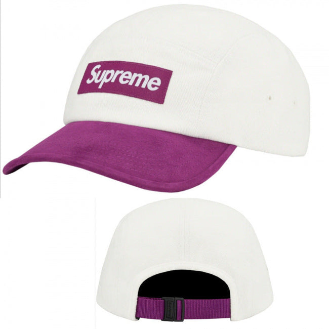 Supreme White and Purple 5-Panel Box Logo Camp Cap Hover Image