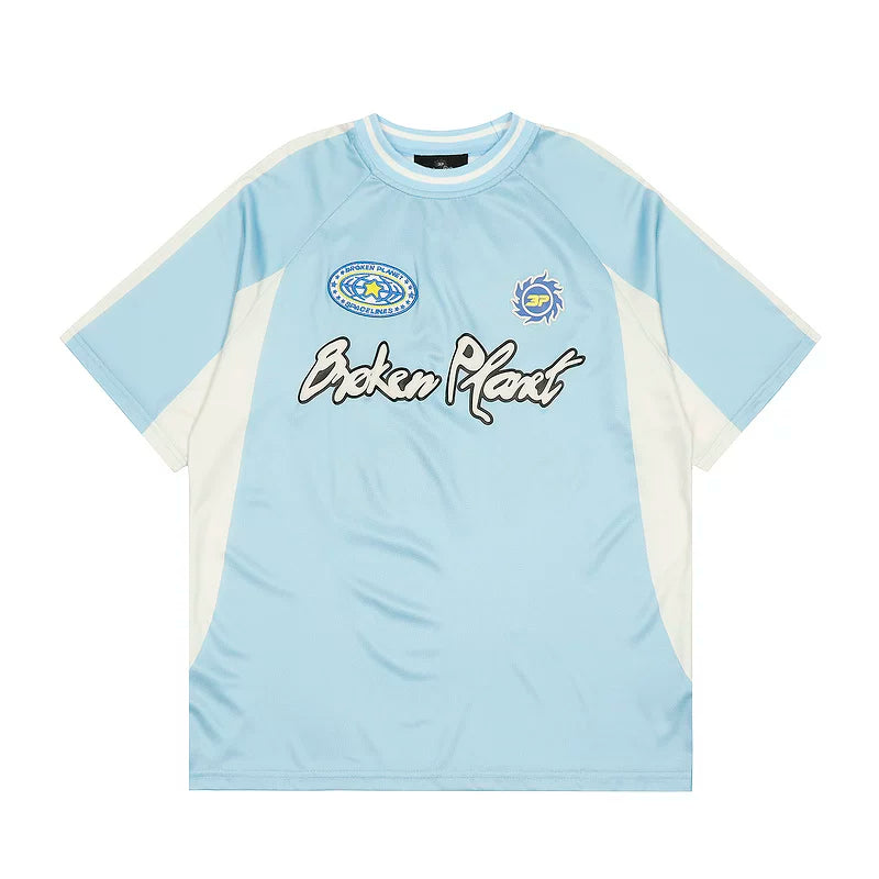 Broken Planet Light Blue Retro Football Jersey T-Shirt