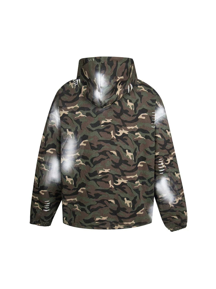 Thug Club Camo Spray Paint Star Moon Embroidery Oversized Hoodie, Unisex