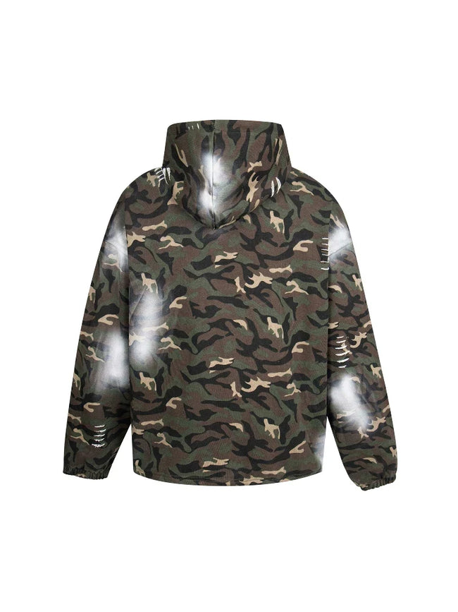 Thug Club Camo Spray Paint Star Moon Embroidery Oversized Hoodie, Unisex Main Image
