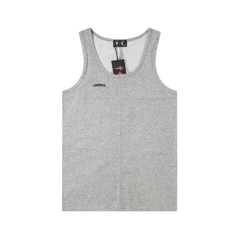 Thug Club Embroidered Logo U-Neck Tank Top, Y2K Gothic Sleeveless Vest