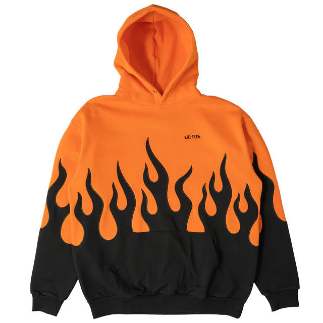 Killcrew Flame Graphic Orange and Black Hoodie Hover Image