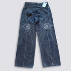 Thug Club Star Eye Radiating Line Embroidered Wide Leg Jeans, Y2K Gothic Baggy Denim Pants